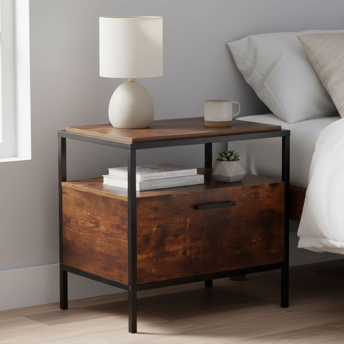 JUST HOME COLLECTION - Velador 1 Puerta Italia 63,4x61,2x43,8 cm Café, Negro