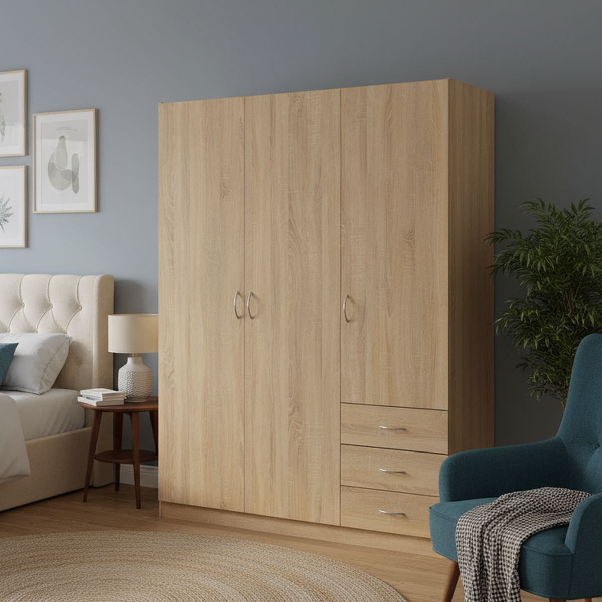 JUST HOME COLLECTION - Clóset Grecia 3 Puerta(s) 3 Cajón(es) 3 Repisa(s) 143x175x48 cm Roble