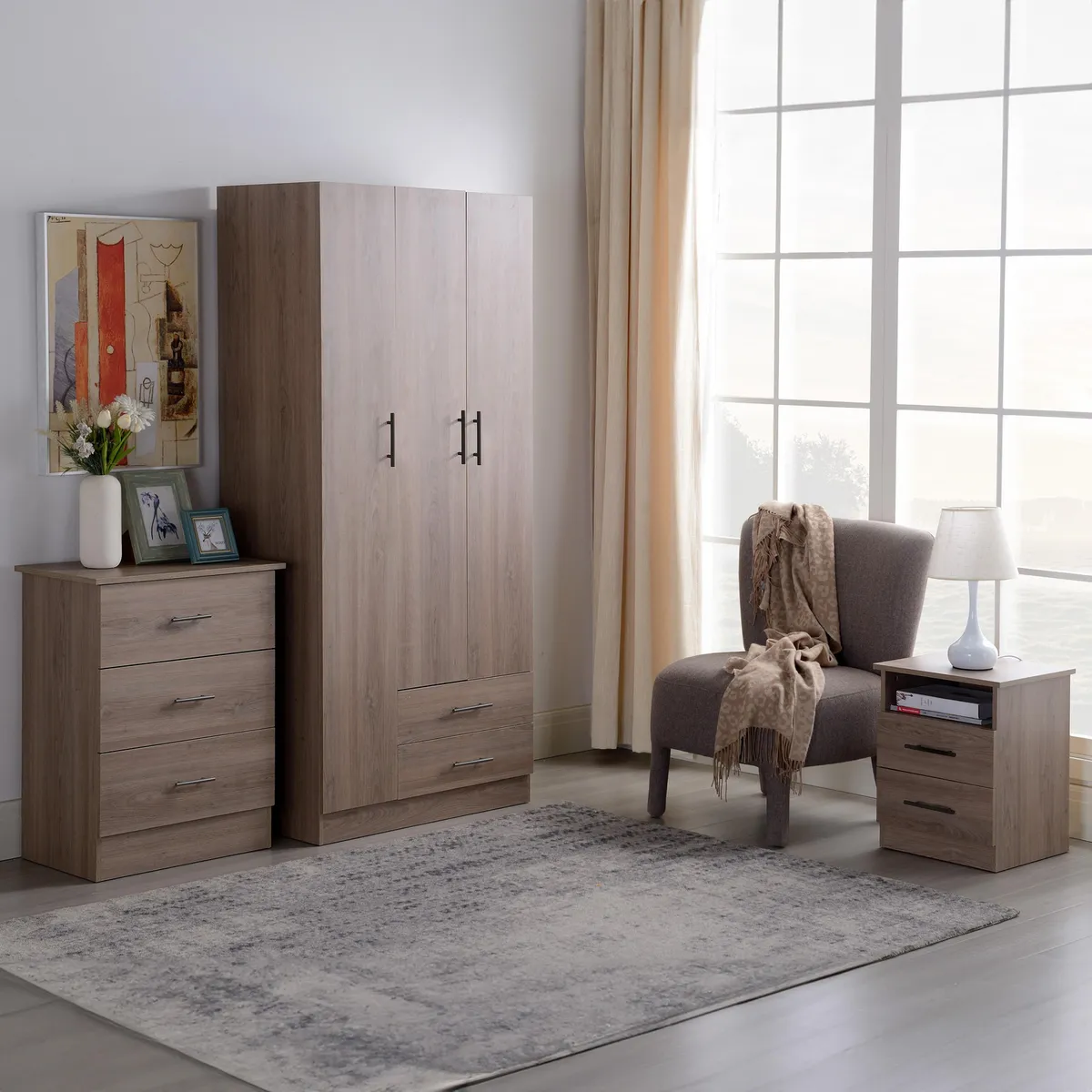 JUST HOME COLLECTION - Closet + Cómoda + Velador Riomel 46,5x81,4x182 cm