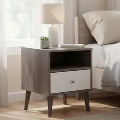 JUST HOME COLLECTION - Velador 1 Cajón(es) Laos 40x50x40 cm Gris y blanco