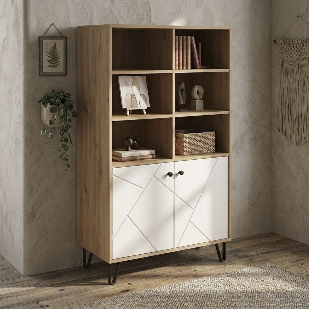 JUST HOME COLLECTION - Vitrina Tonga Melamina Nivel(es) 79.7x135.2x39 cm Café, Blanco