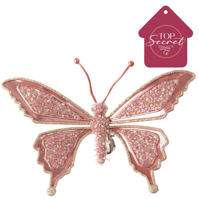 DEAR SANTA - Mariposa con clip rosada 15x10 cm