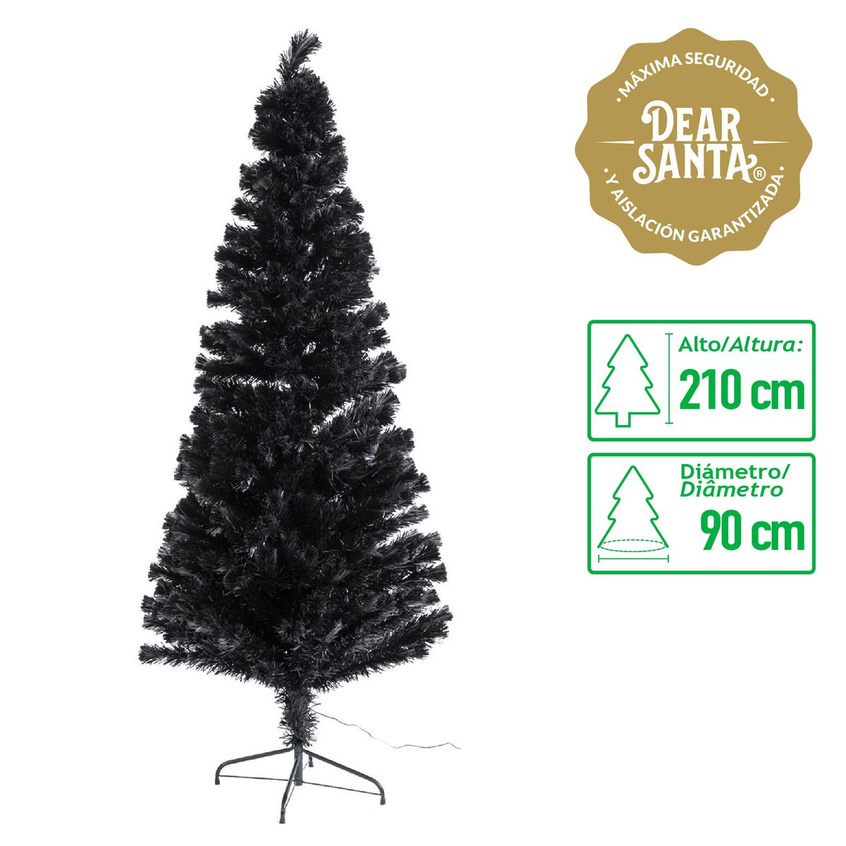 DEAR SANTA - Árbol Navidad con Luces Fibra Óptica 90x210 cm Luces Multicolores