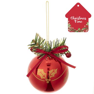 Esfera 8 cm con hoja holly roja