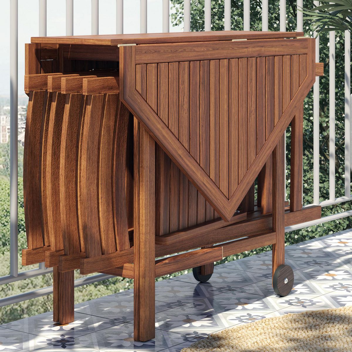 JUST HOME COLLECTION - Mesa para Balcón Rectangular Madera 112x96x74 cm Café