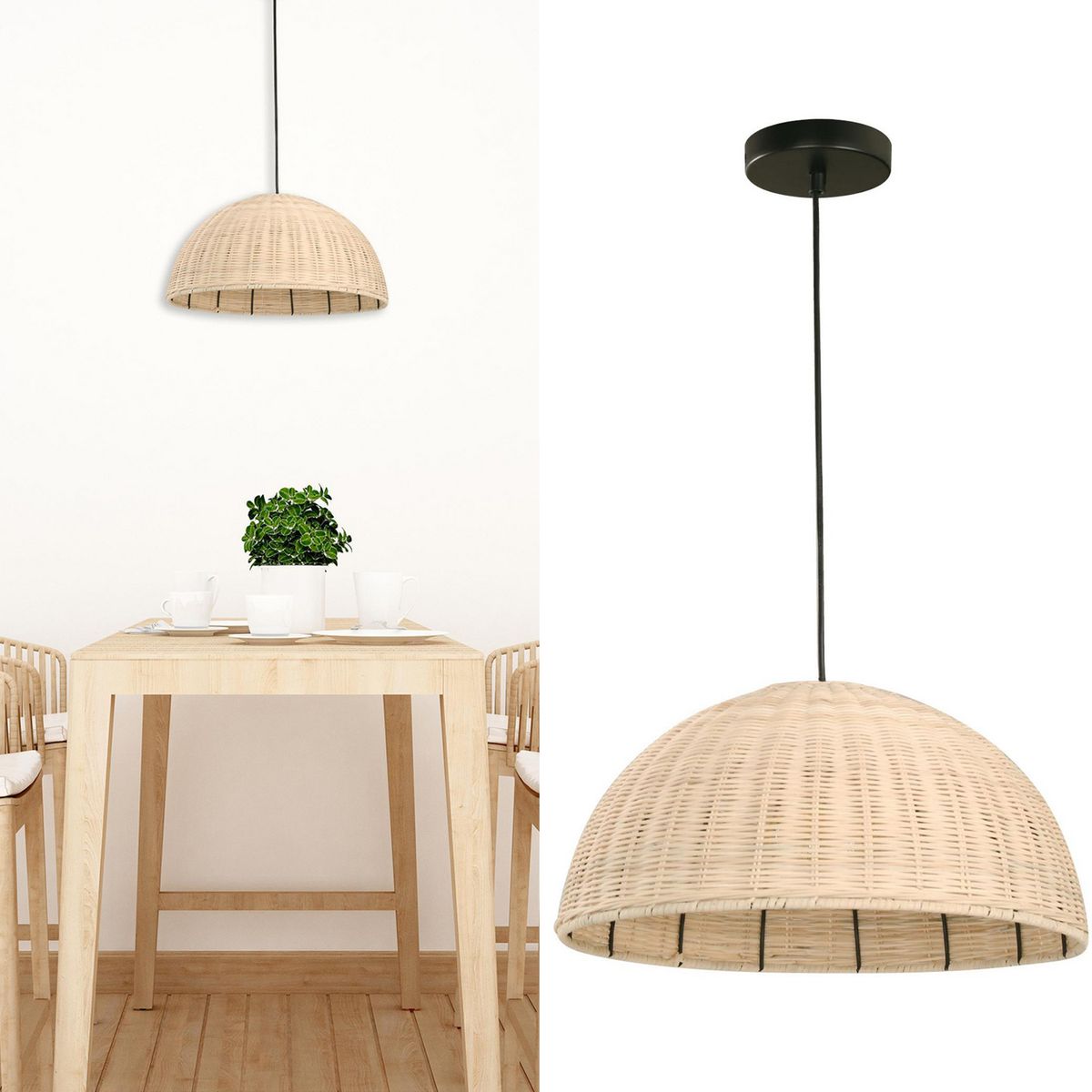 JUST HOME COLLECTION - Lámpara Colgante Ratán Negro