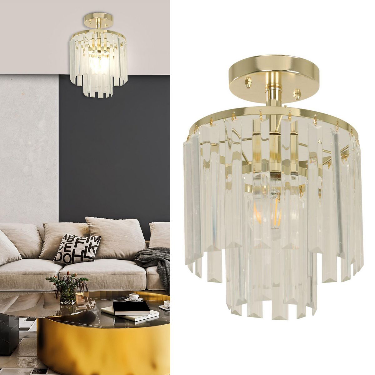 JUST HOME COLLECTION - Lámpara Techo Metal Amarillo/Dorado