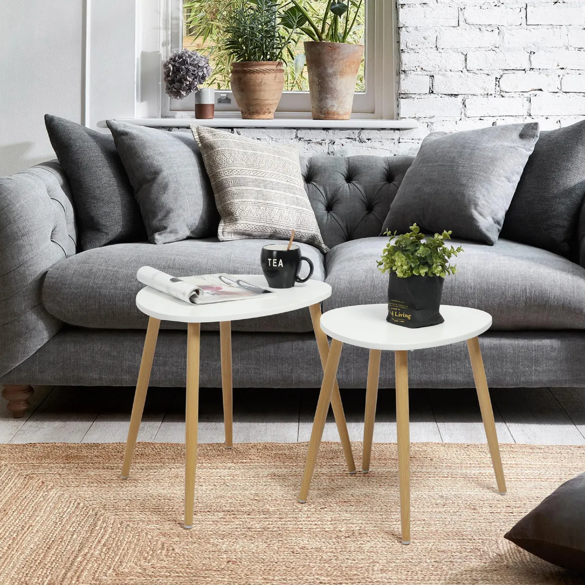 JUST HOME COLLECTION - Set 2 Mesas Bulls-Kreuz Blanco 50x42x48 cm