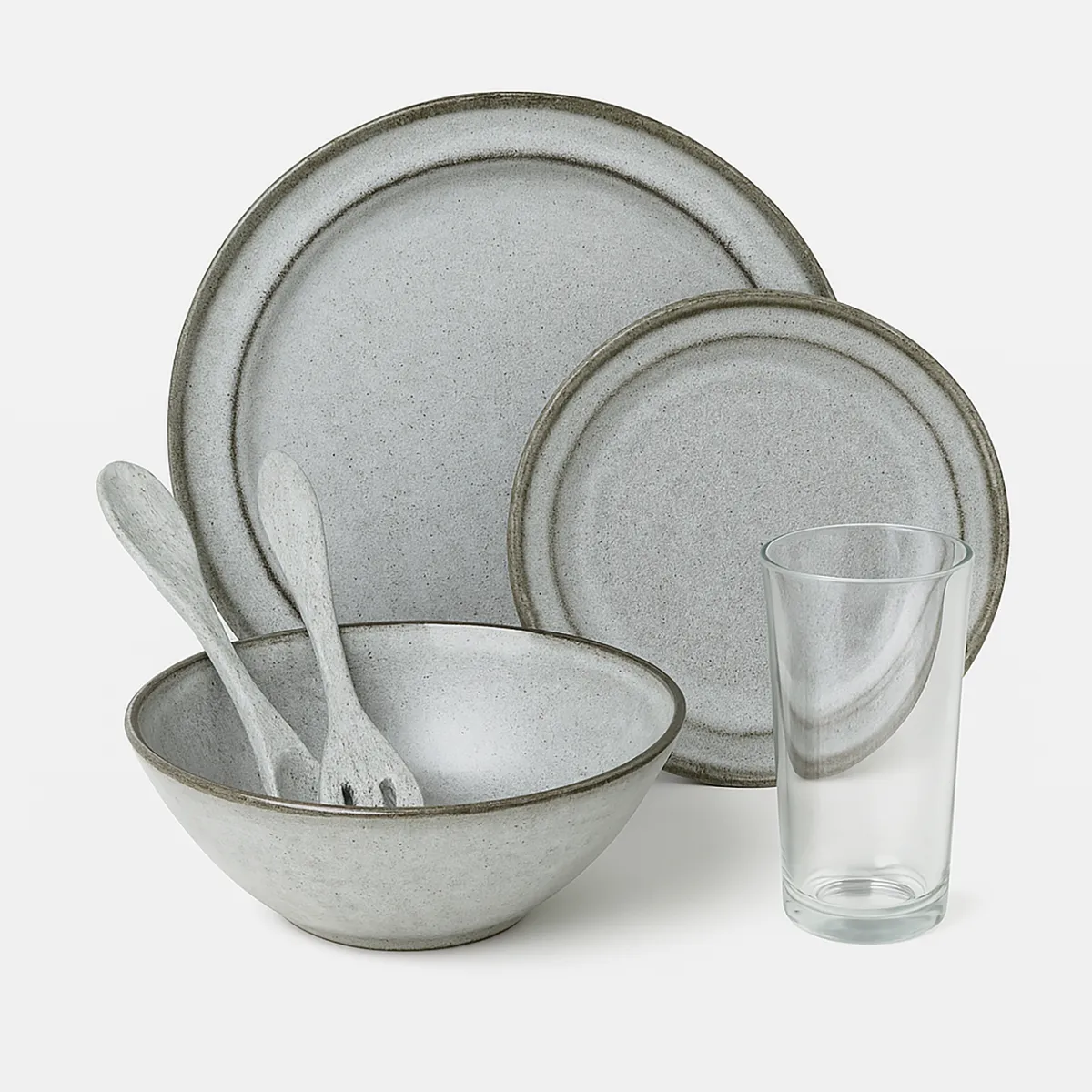  - Combo Juego de Loza 26 piezas Melamina Look Gres 6 personas + vasos vidrio