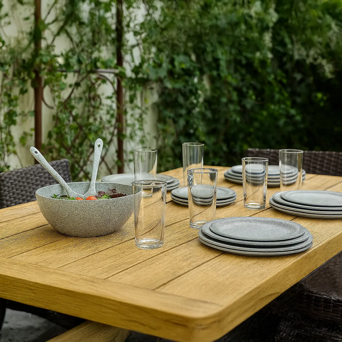  - Combo Juego de Loza 26 piezas Melamina Look Gres 6 personas + vasos vidrio