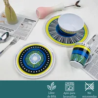 Juego de Loza 16 Piezas Melamina Vajilla Blanco/Azul