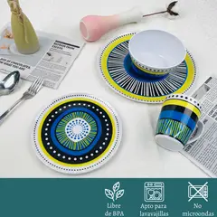 CASA BONITA - Juego de Loza 16 Piezas Melamina Vajilla Blanco/Azul