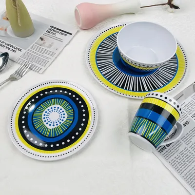 Imagen 2 del producto Juego de Loza 16 Piezas Melamina Vajilla Blanco/Azul