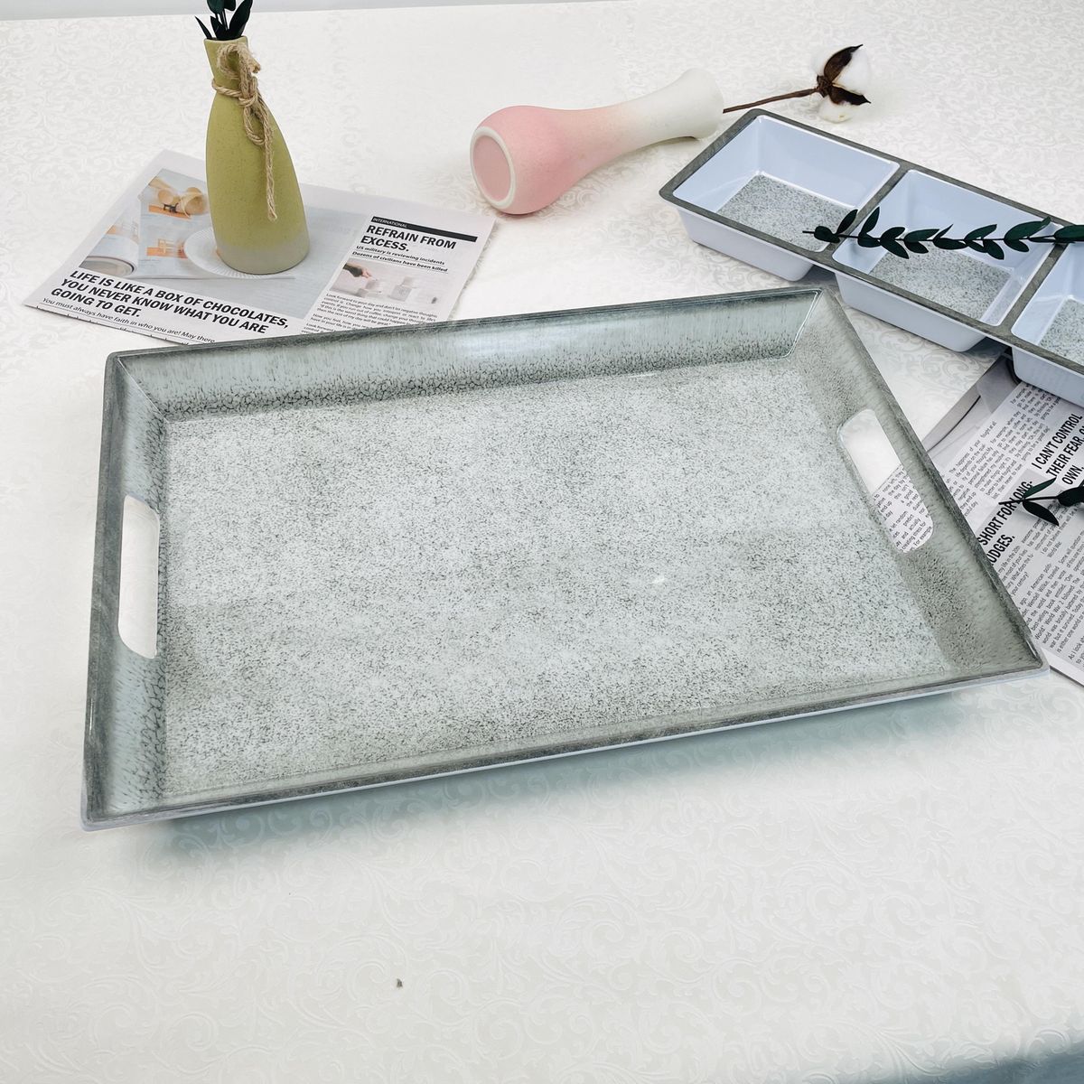 JUST HOME COLLECTION - Bandeja Melamina Rectangular 30x45 cm Gris