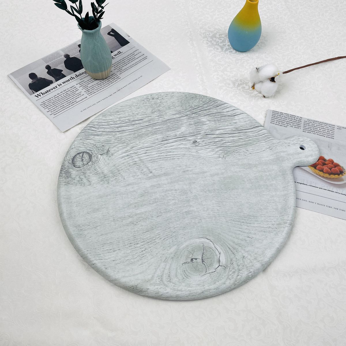 JUST HOME COLLECTION - Bandeja Melamina Redonda 45x38.5 cm Blanco/ Marmol