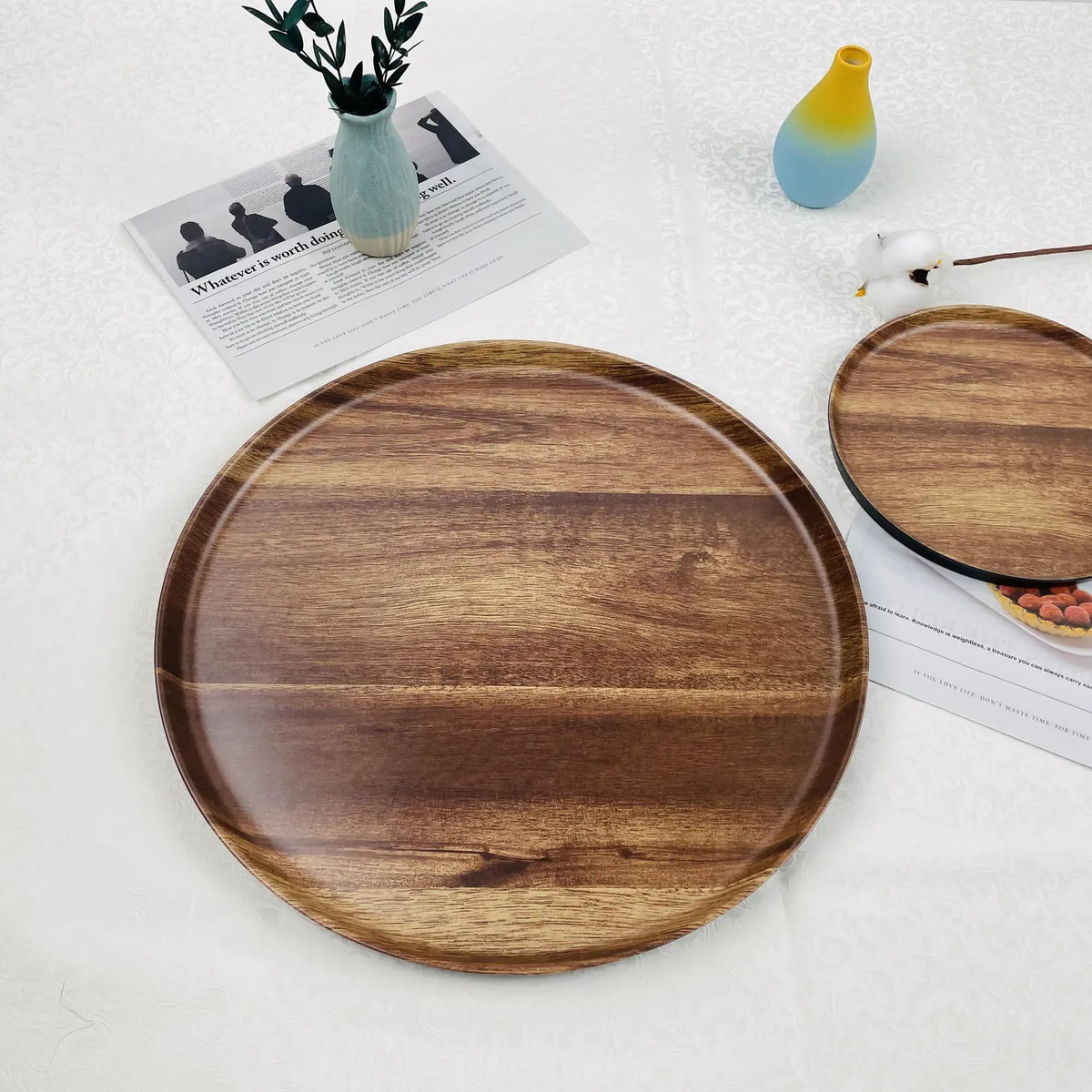 JUST HOME COLLECTION - Plato melamina redondo 38 cm madera / negro