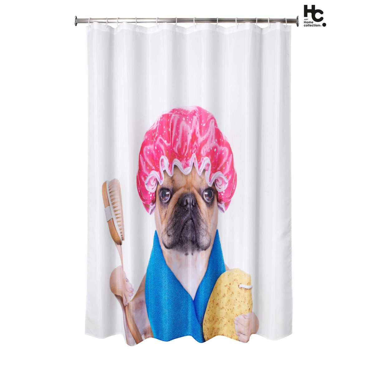 JUST HOME COLLECTION - Cortina Baño Tela Pug 178x180 cm