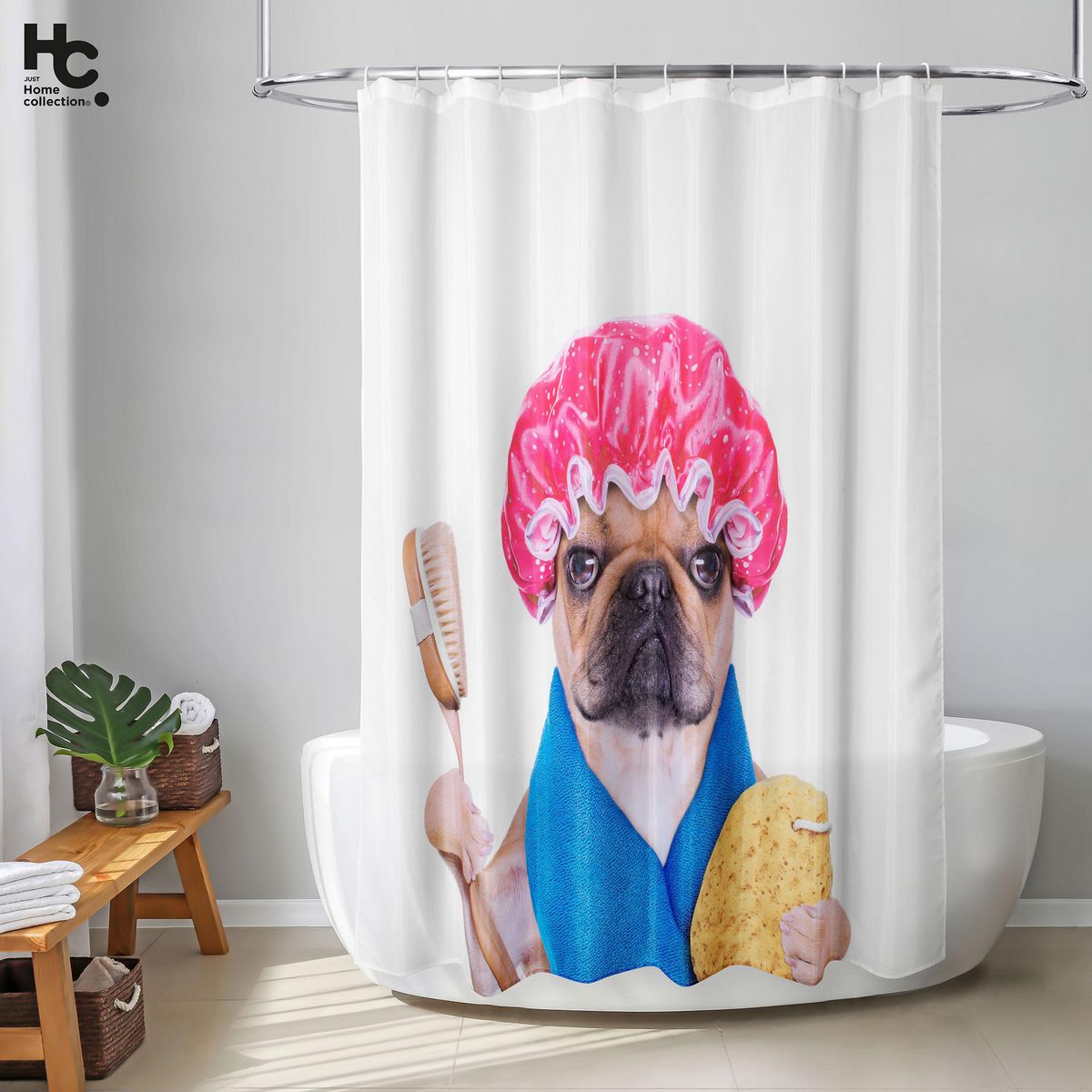 JUST HOME COLLECTION - Cortina Baño Tela Pug 178x180 cm