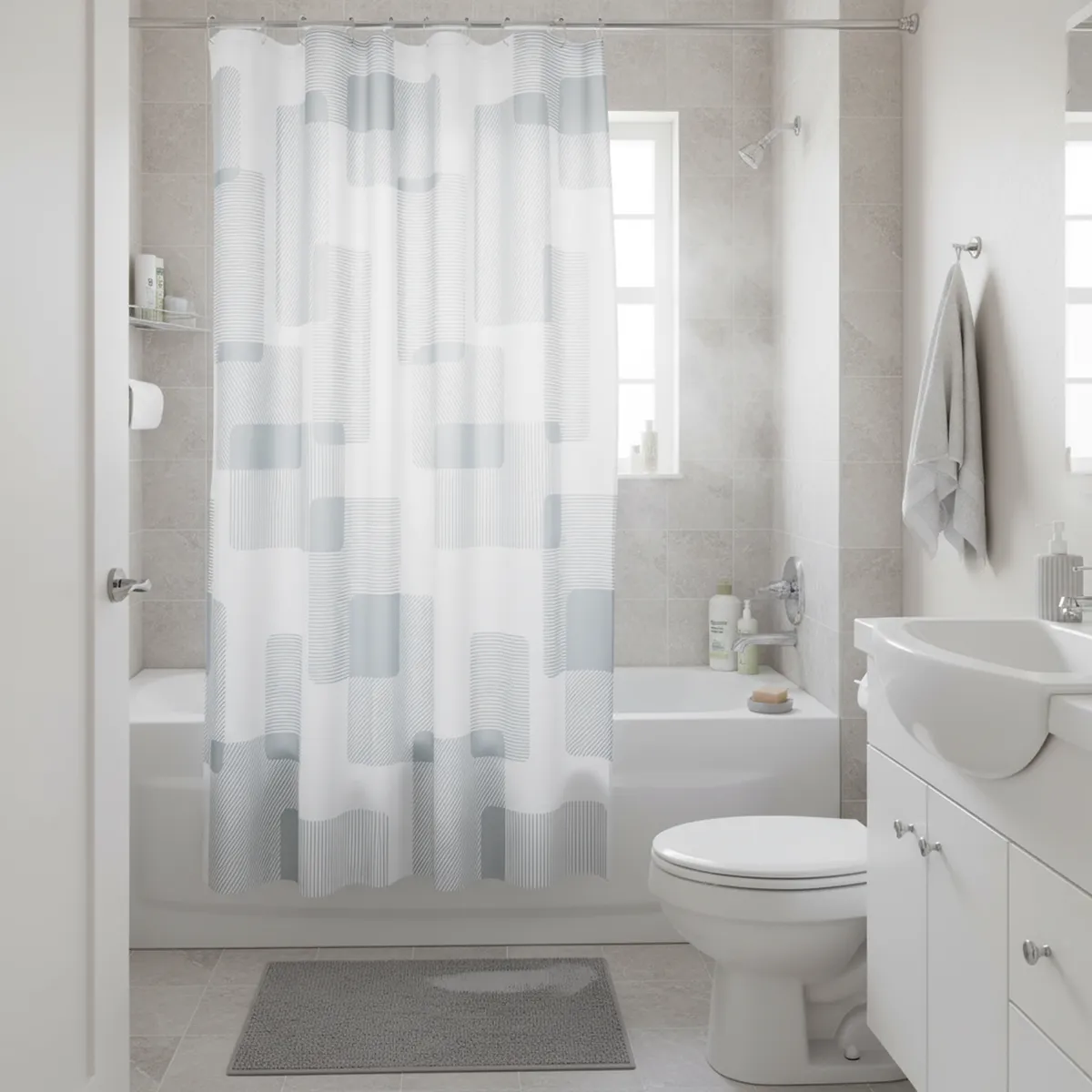 JUST HOME COLLECTION - Cortina Baño 178x180 cm Geo Gris