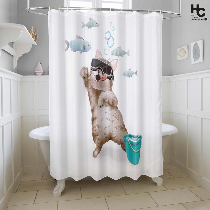 JUST HOME COLLECTION - Cortina Baño Tela Gato2 178x180 cm