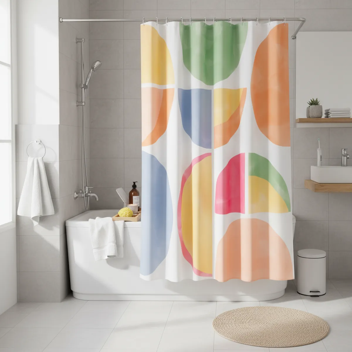 JUST HOME COLLECTION - Cortina Baño Tela Blocks 178x180 cm