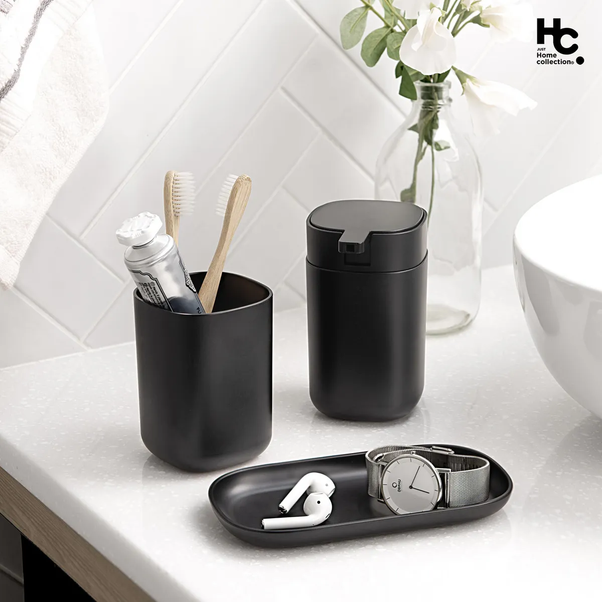 JUST HOME COLLECTION - Set 3 Piezas Accesorios Baño Negro