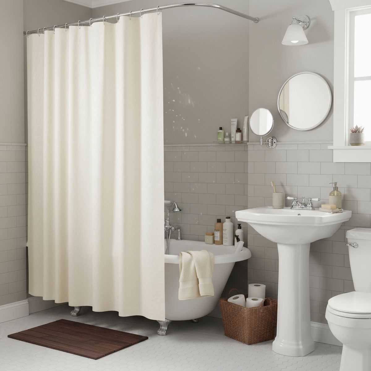 JUST HOME COLLECTION - Forro Cortina Baño Beige con Argollas 178x180cm con Iman
