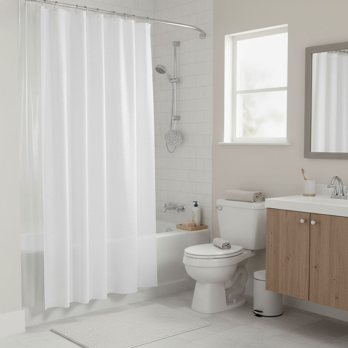 JUST HOME COLLECTION - Forro Cortina Baño Blanco con Argollas 178x180cm con Iman
