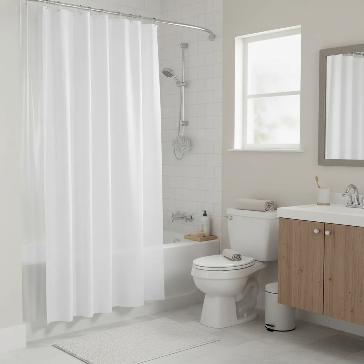 JUST HOME COLLECTION - Forro Cortina Baño Blanco con Argollas 178x180cm con Iman