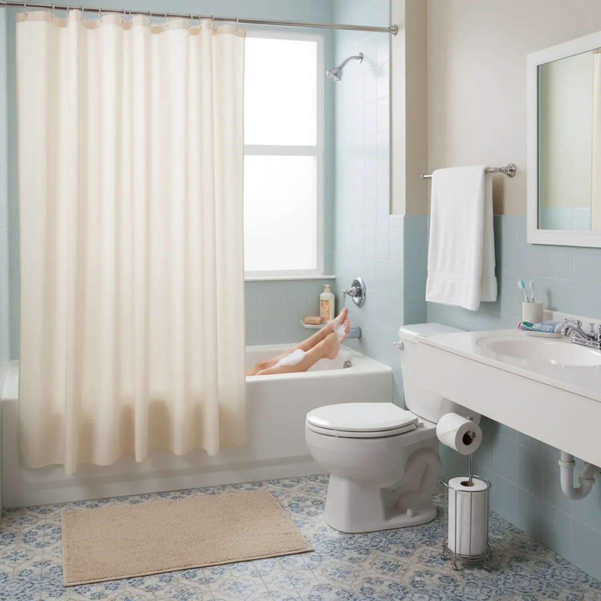 JUST HOME COLLECTION - Cortina Baño Tela Eco 178x180 cm Beige