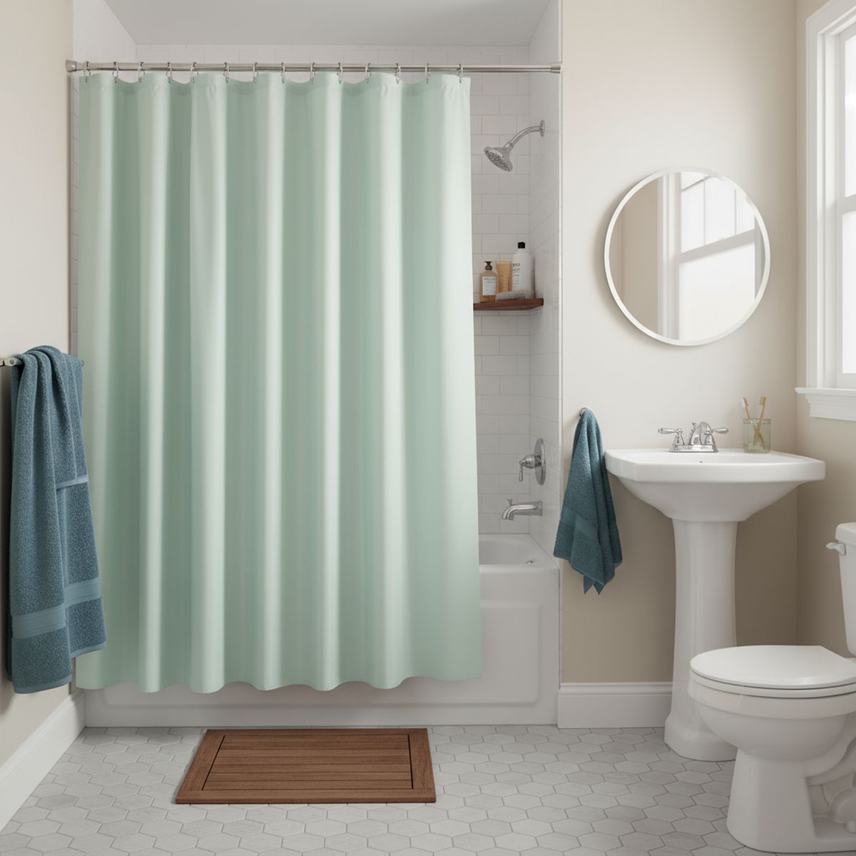 JUST HOME COLLECTION - Cortina Baño Tela Eco 178x180 cm Verde