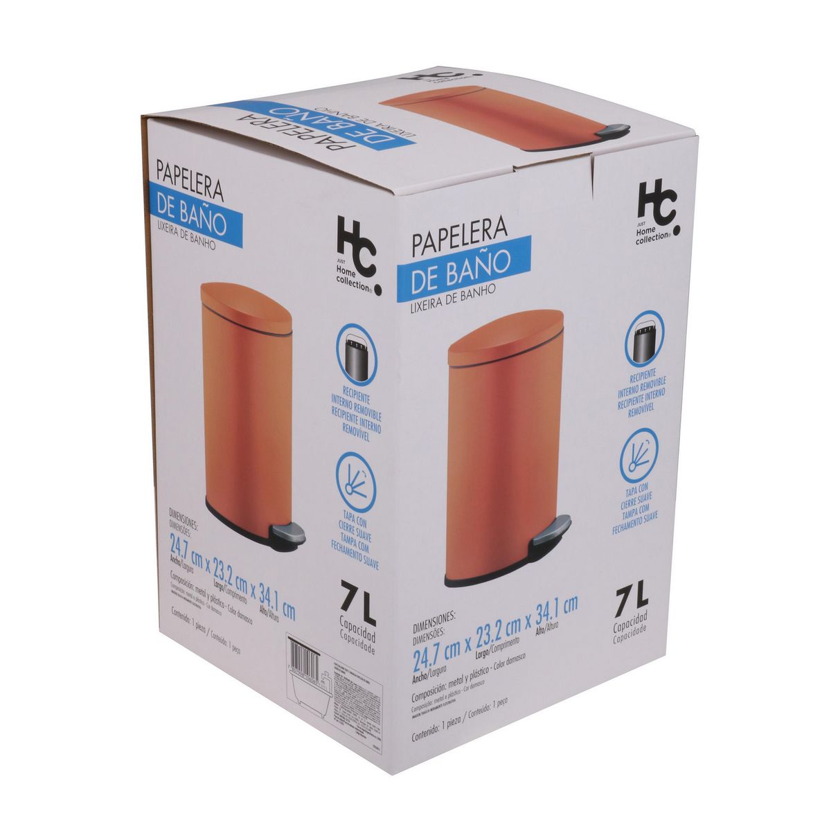 JUST HOME COLLECTION - Papelera 7 Litros Metal Naranjo