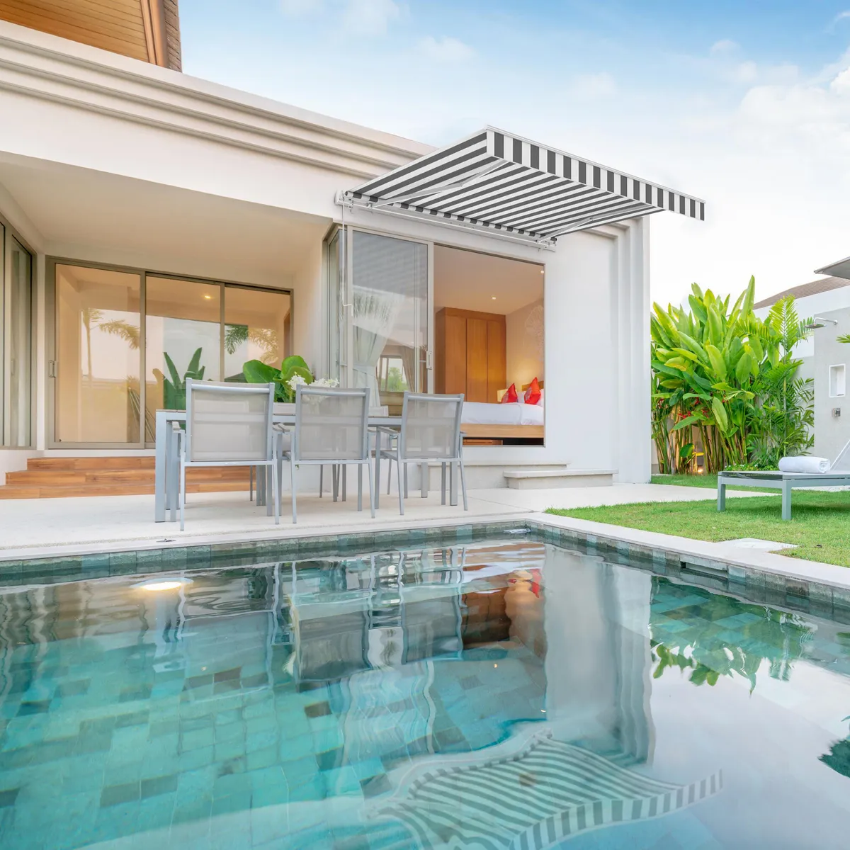 WIN DOOR - Toldo retractil 290x200 cm lineas blanco/gris