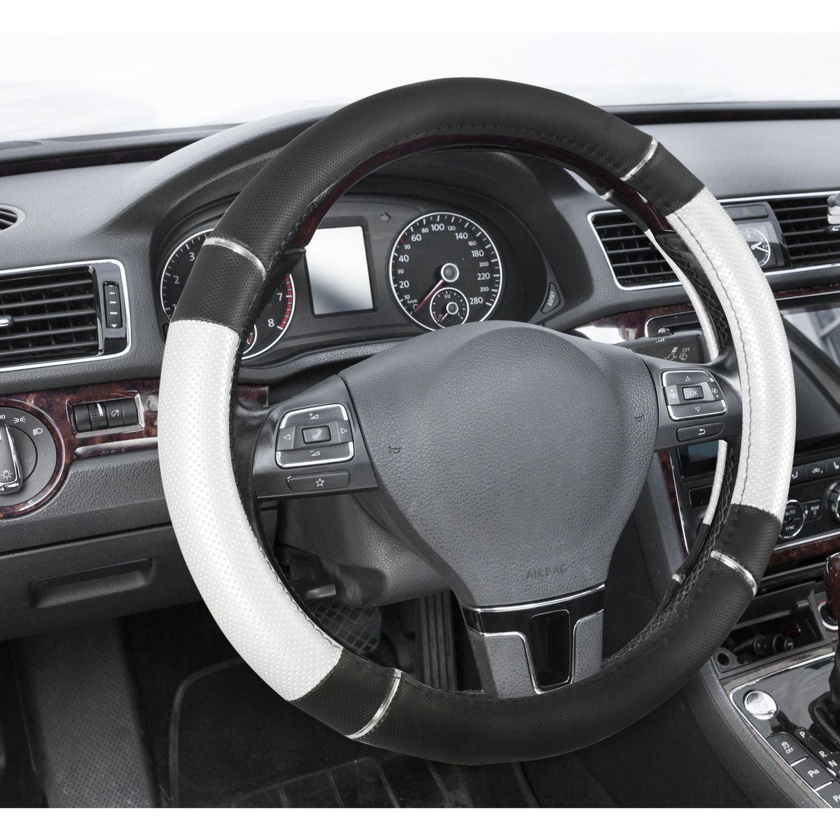 AUTOSTYLE - Cubre volante PVC 38 cm Negro/Plateado