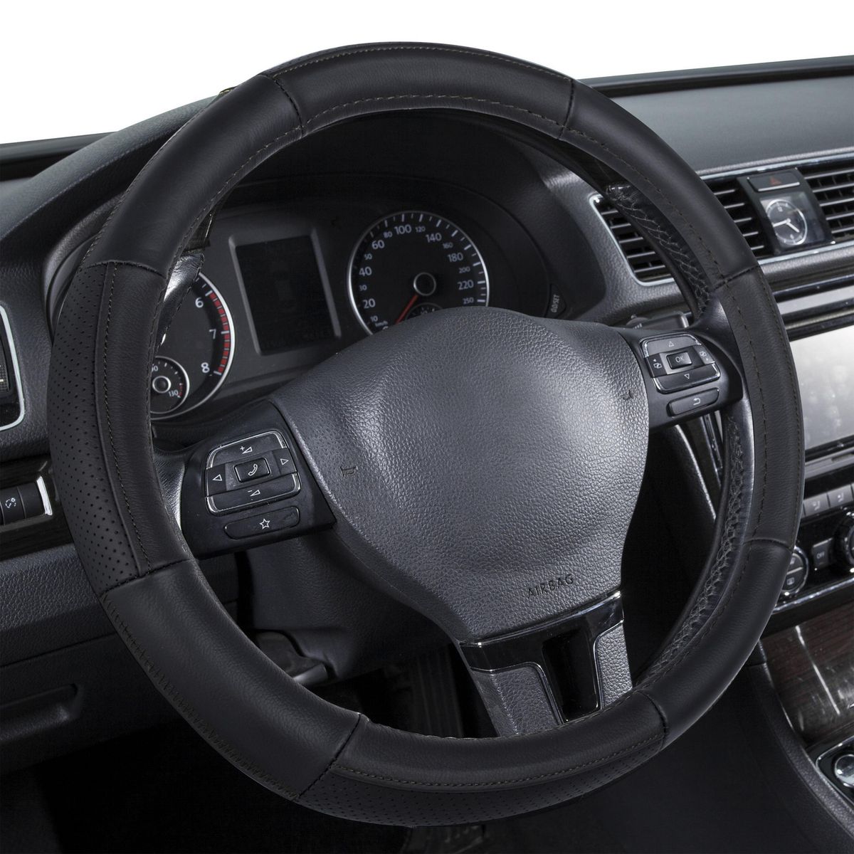 AUTOSTYLE - Cubre volante Ecocuero 38 cm Negro/Gris