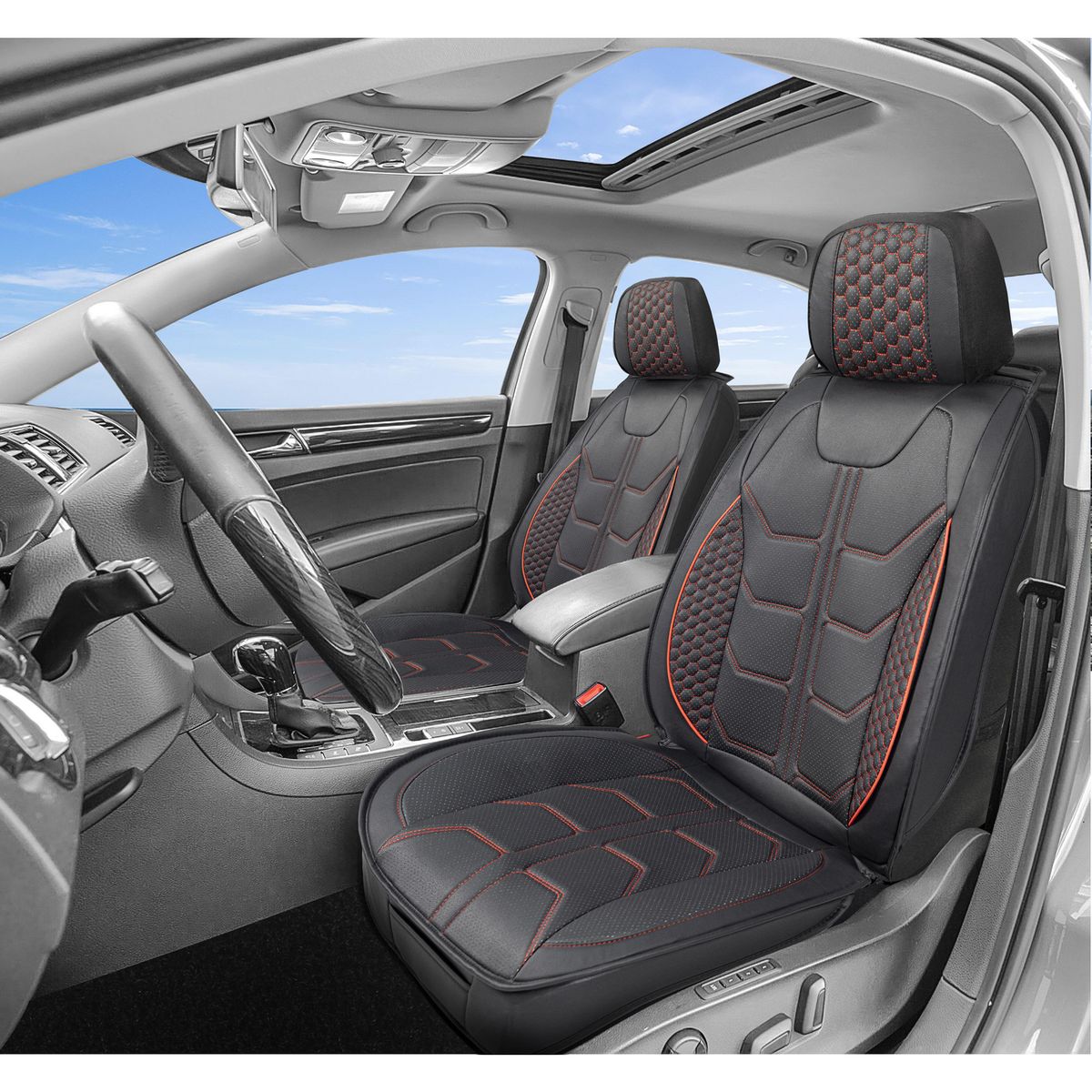 AUTOSTYLE - Cubre Asiento 4 Personas Negro y rojo Pvc