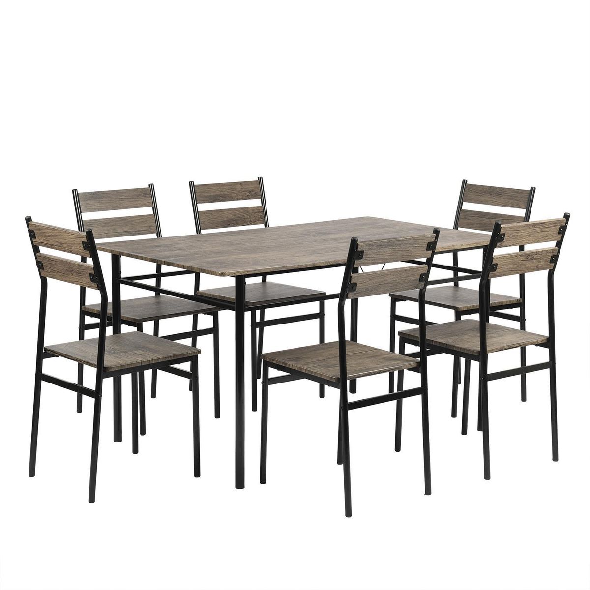 JUST HOME COLLECTION - Juego de Comedor LAILA 6 Sillas Mesa Rectangular 80x75x140 cm Café/Negro