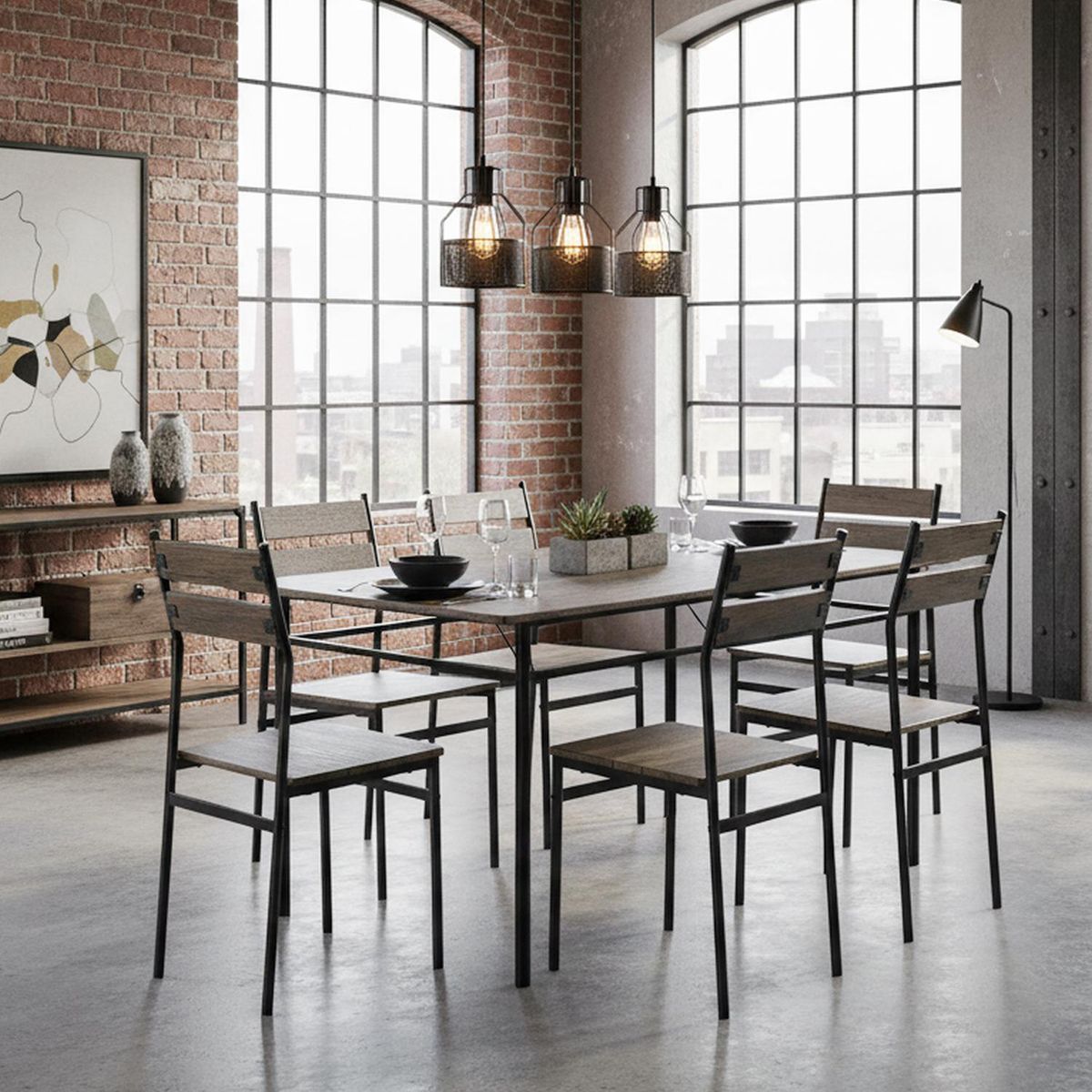 JUST HOME COLLECTION - Juego de Comedor LAILA 6 Sillas Mesa Rectangular 80x75x140 cm Café