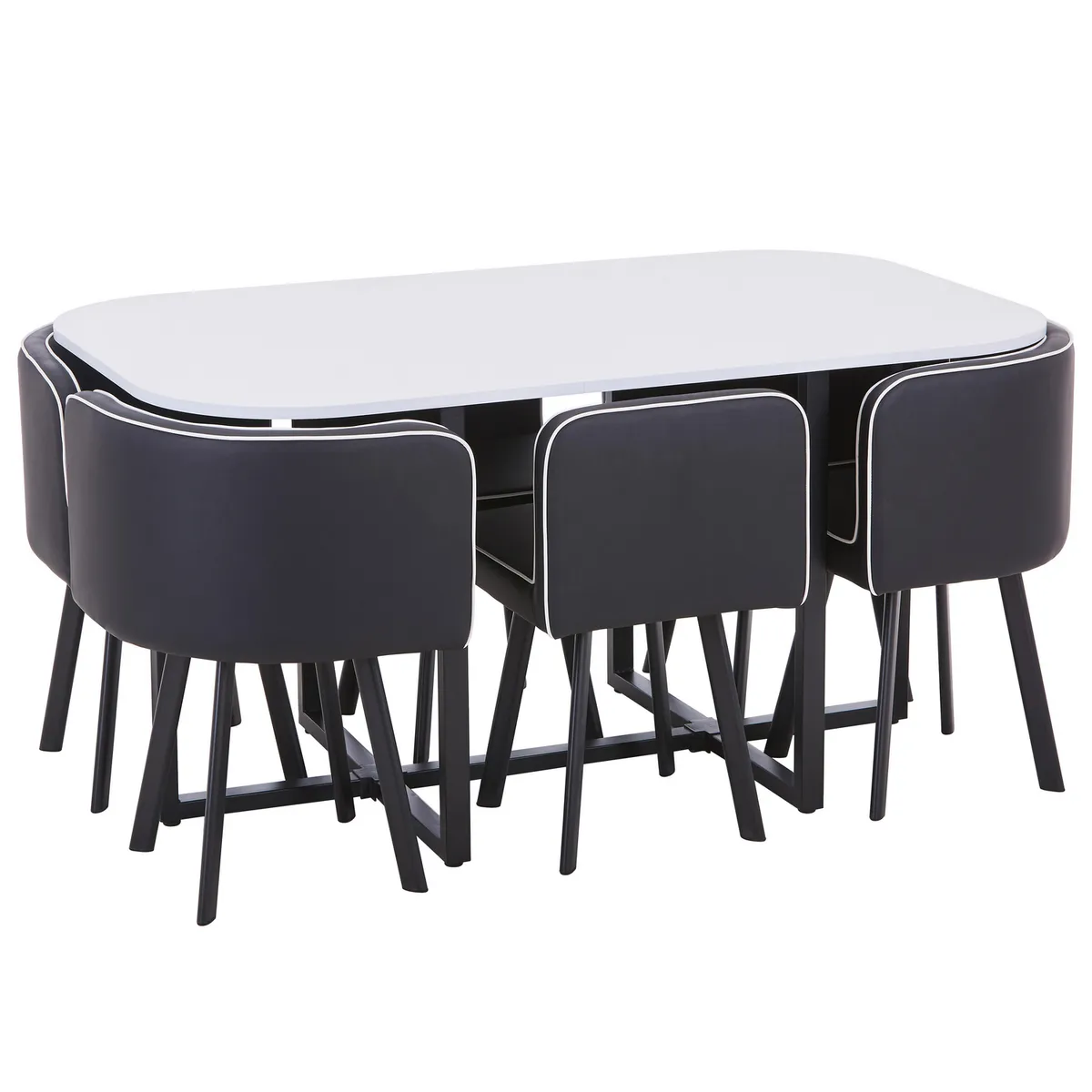 JUST HOME COLLECTION - Juego de Comedor Pizza 6 Sillas Mesa Rectangular 90x75x150 cm Blanco/Negro