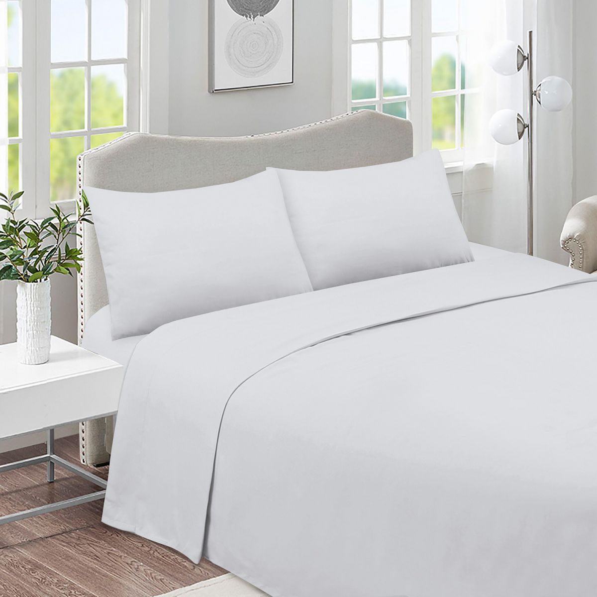 JUST HOME COLLECTION - Combo Cubrecama Quilt/Sábana Blanco