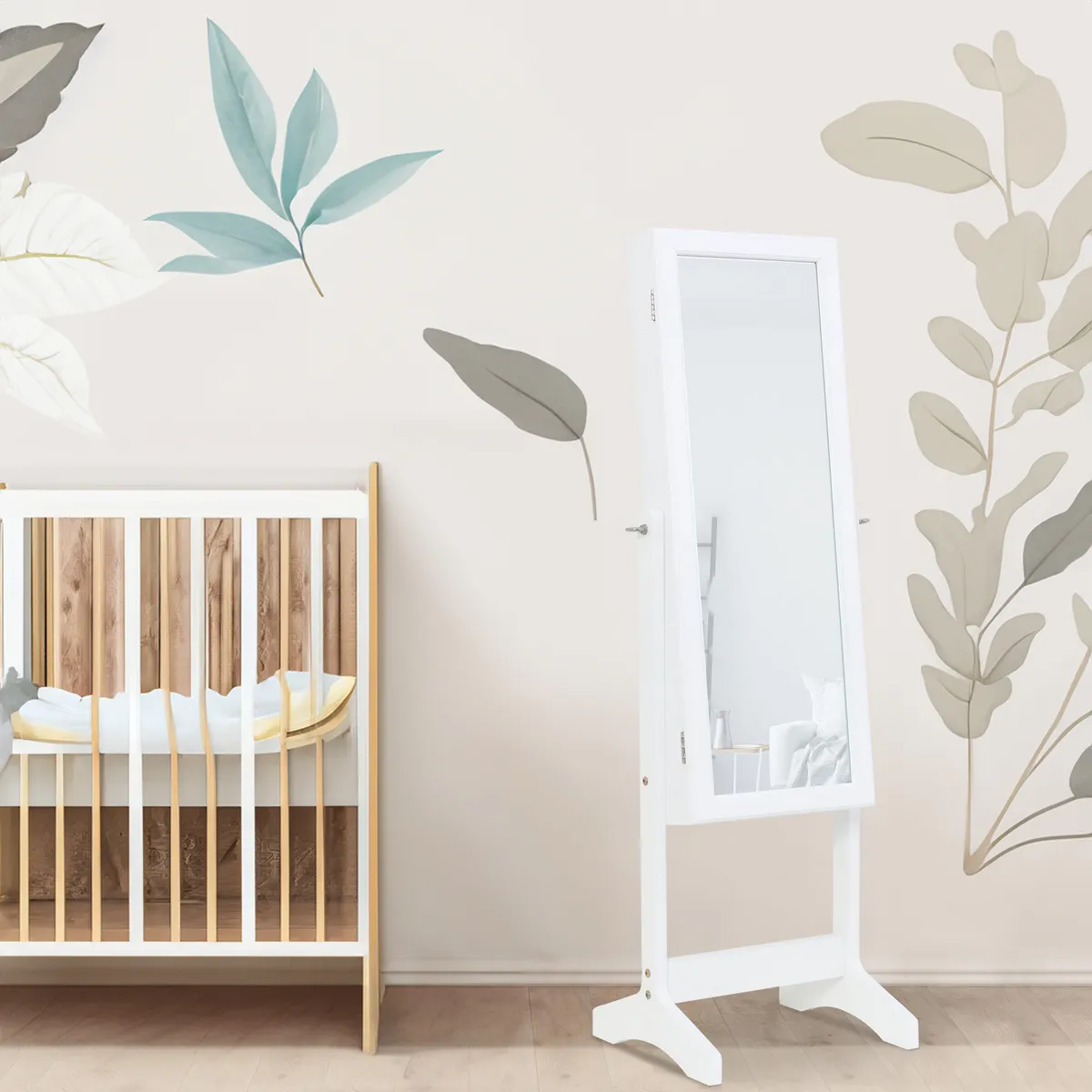 JUST HOME COLLECTION - Espejo Joyero Organizador Infantil Decorativo 34x114 cm Blanco