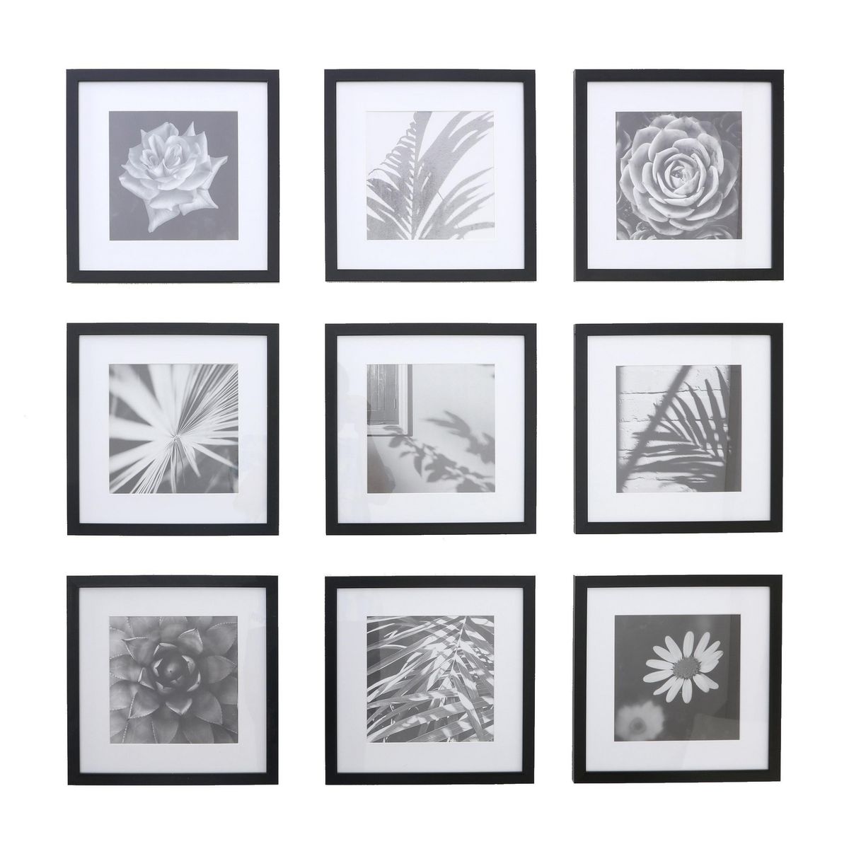 JUST HOME COLLECTION - Set 9 Marcos de Foto 33.2x33.2 cm Negro Plástico