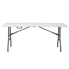 JUST HOME COLLECTION - Mesa Plegable Rectangular HDPE<multisep/>Acero 74x74x180 cm Blanco