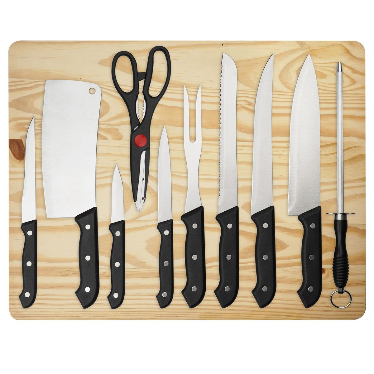 JUST HOME COLLECTION - Set 6 Cuchillos Acero Inoxidable + Tijera + Tabla