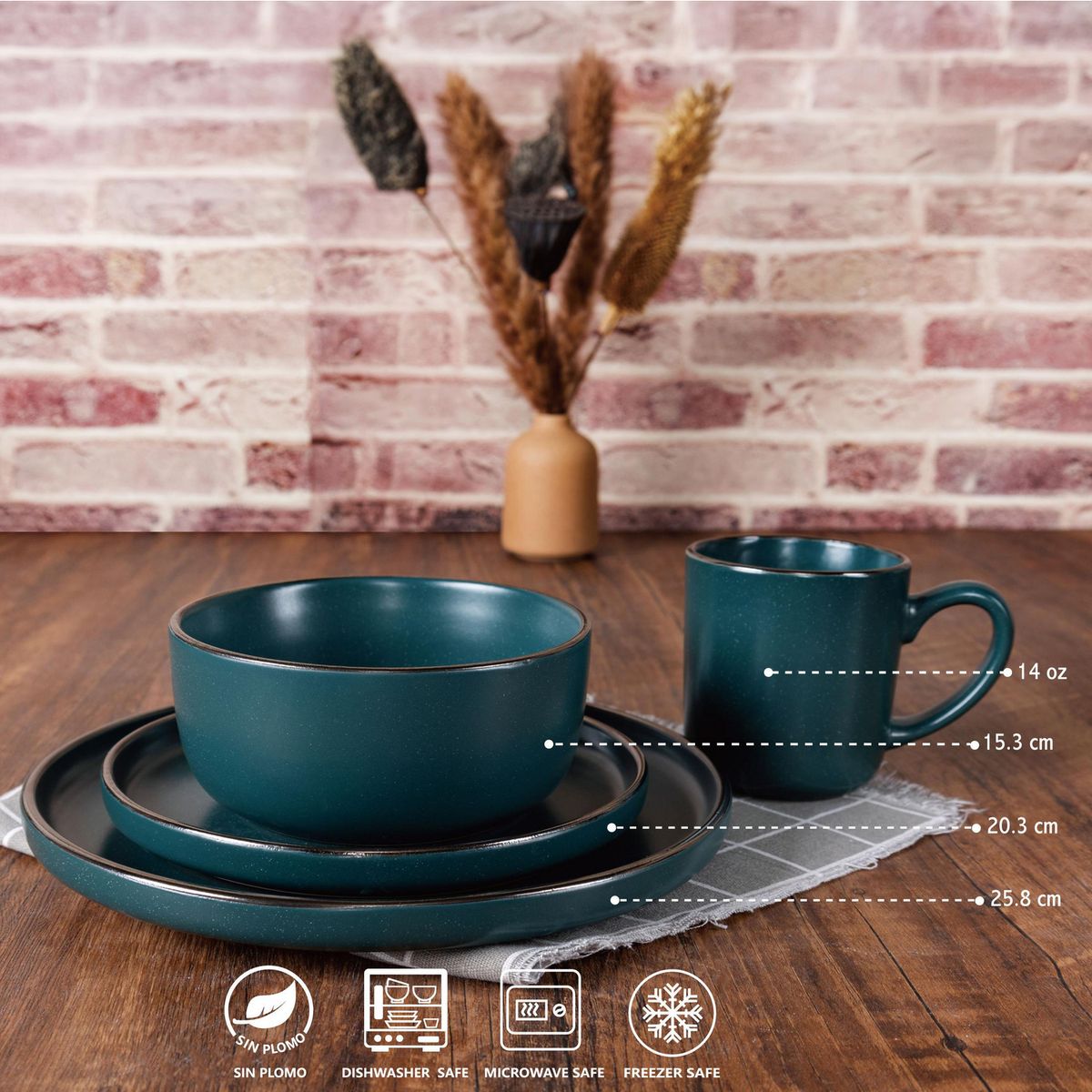 JUST HOME COLLECTION - Juego de Loza 16 Piezas Porcelana Verde