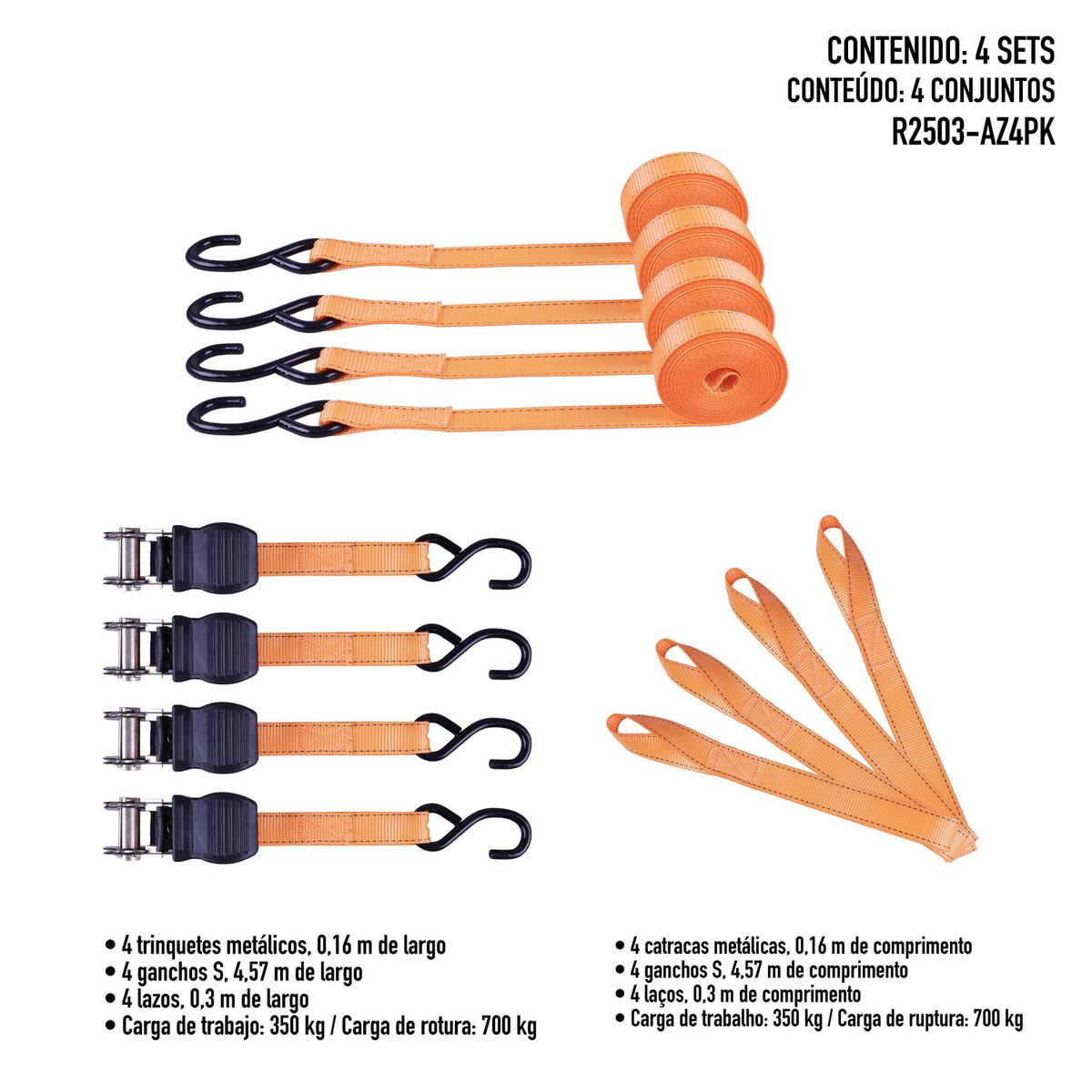 AUTOSTYLE - Set de Cintas Trincaje Autostyle 6 Piezas 5 m 25 mm 350 Kg