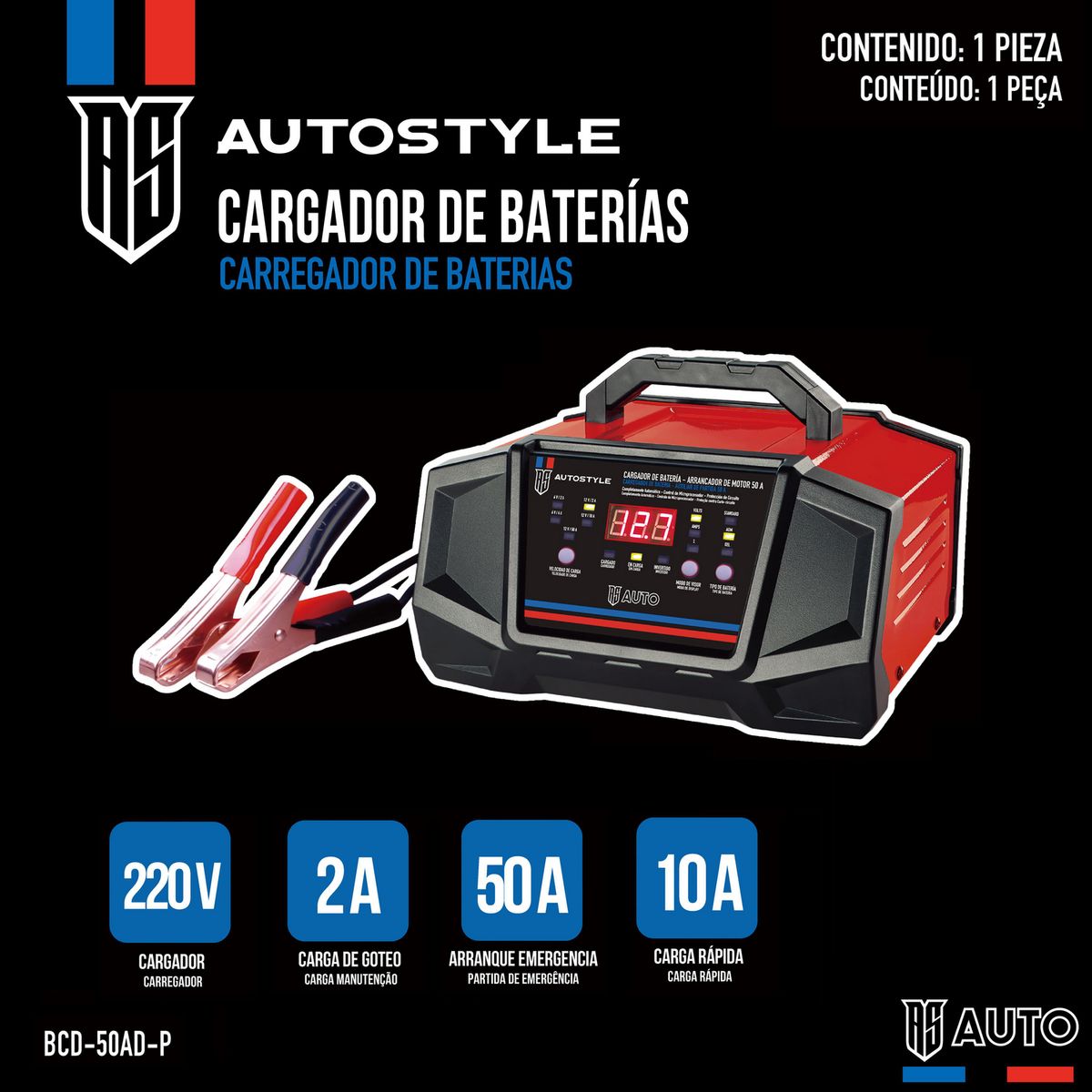 AUTOSTYLE - Cargador de bateria 50/10/2A 220V