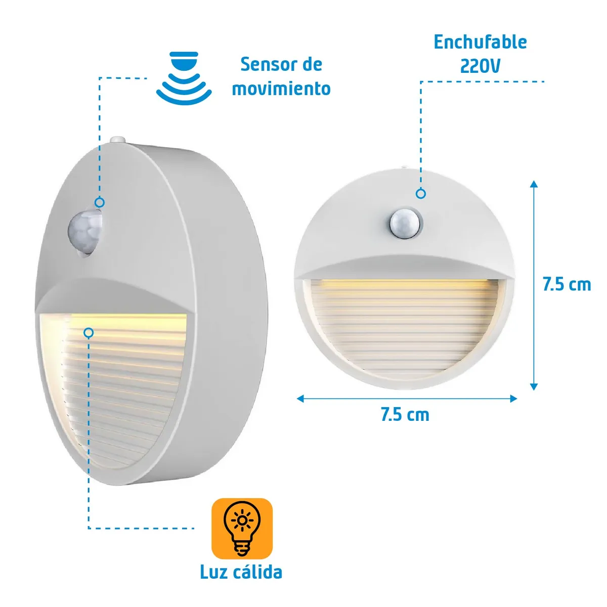 JUST HOME COLLECTION - Luz Led de Noche de Plástico con Sensor