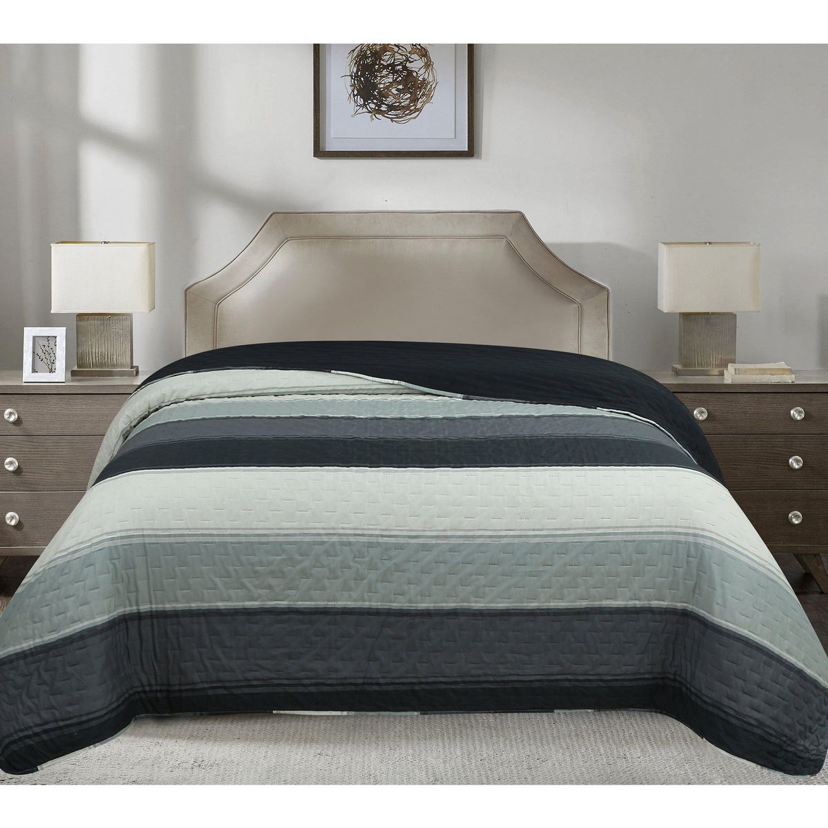 JUST HOME COLLECTION - Quilt Rayas Gris