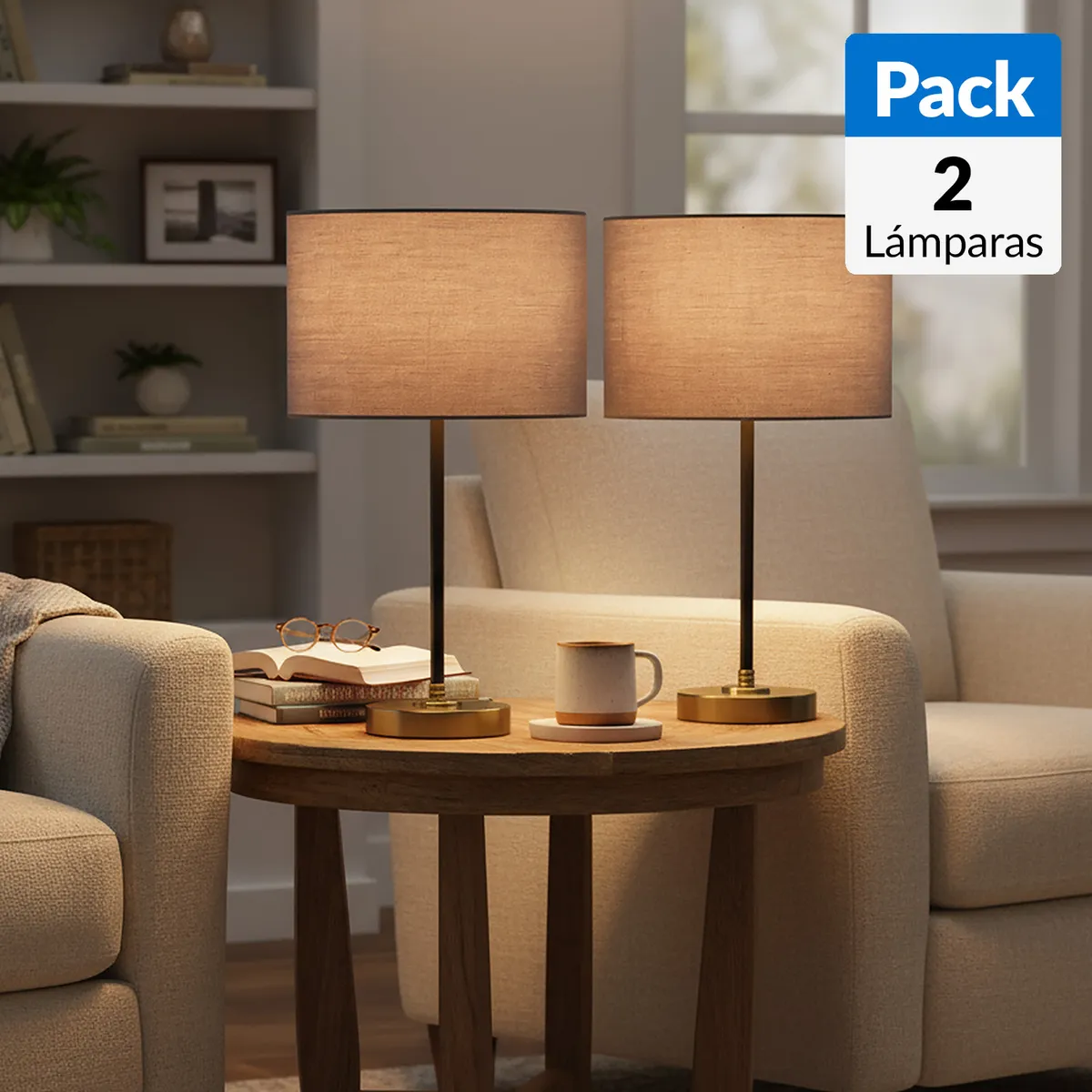 JUST HOME COLLECTION - Pack 2 Lámpara Mesa Mar Beige 40 cm